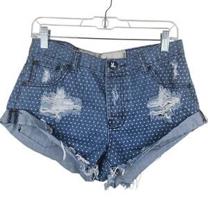 One Teaspoon Bandit Relaxed Fit Button Fly Polka Dot Rolled Hem Jean Shorts 26
